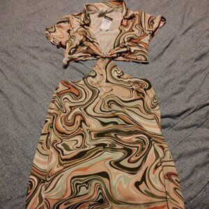 Rue21 NWT Funky brown and green pattern two piece dress with cut outs size large